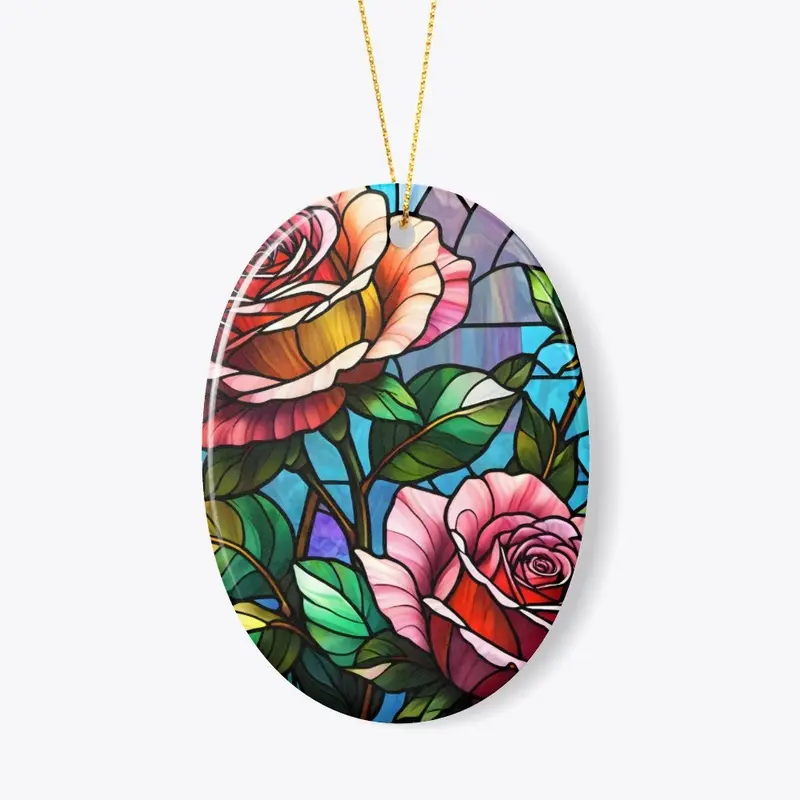 Stained Glass Roses Decor