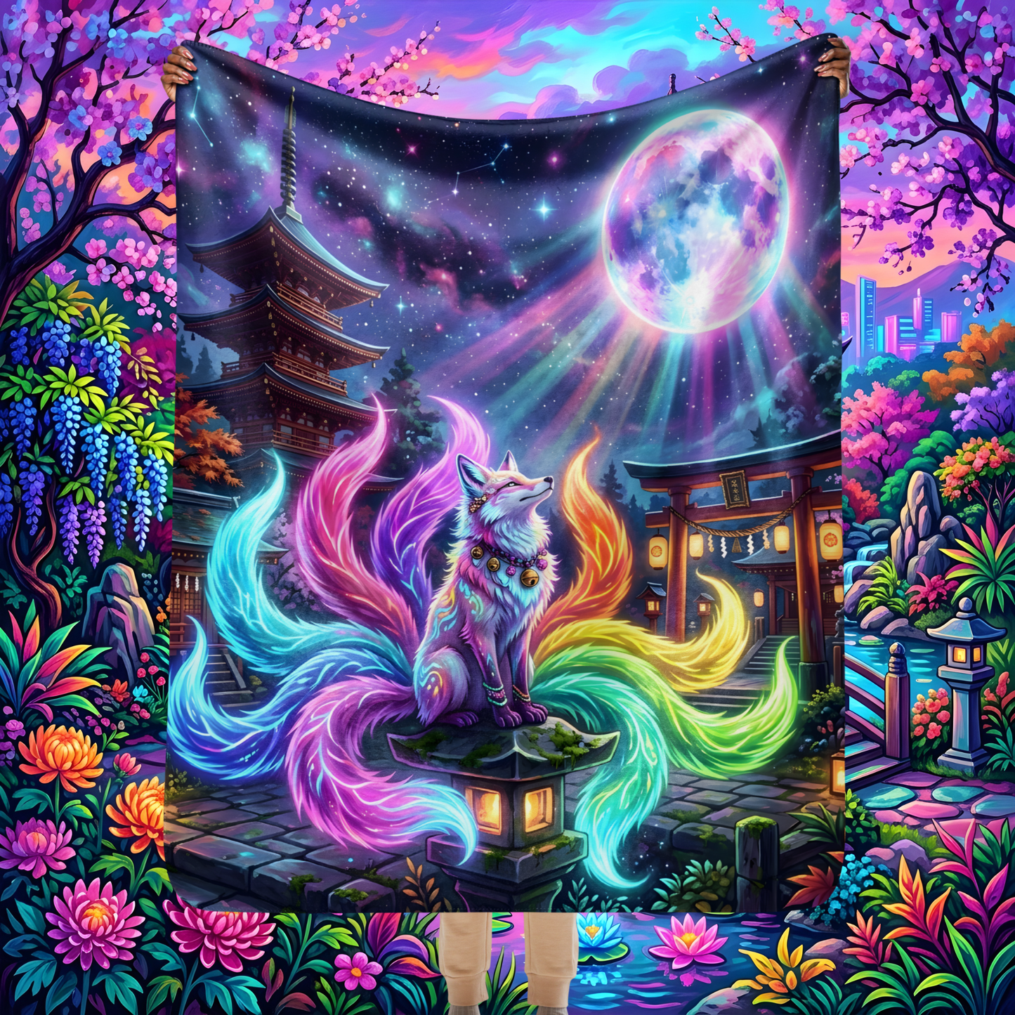 Lunar Kitsune Sherpa Blanket