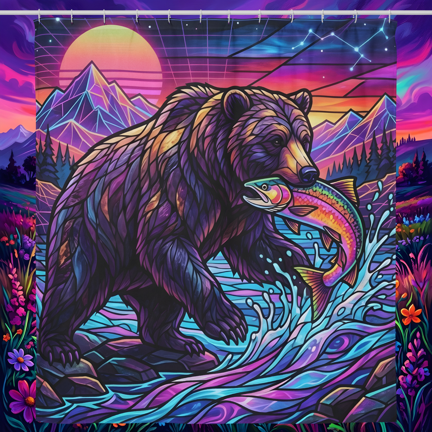 Stained Glass Grizzly Bear Shower Curtain