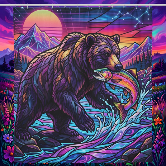 Stained Glass Grizzly Bear Shower Curtain