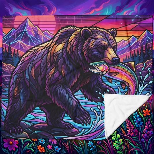 Stained Glass Grizzly Bear Throw Blanket