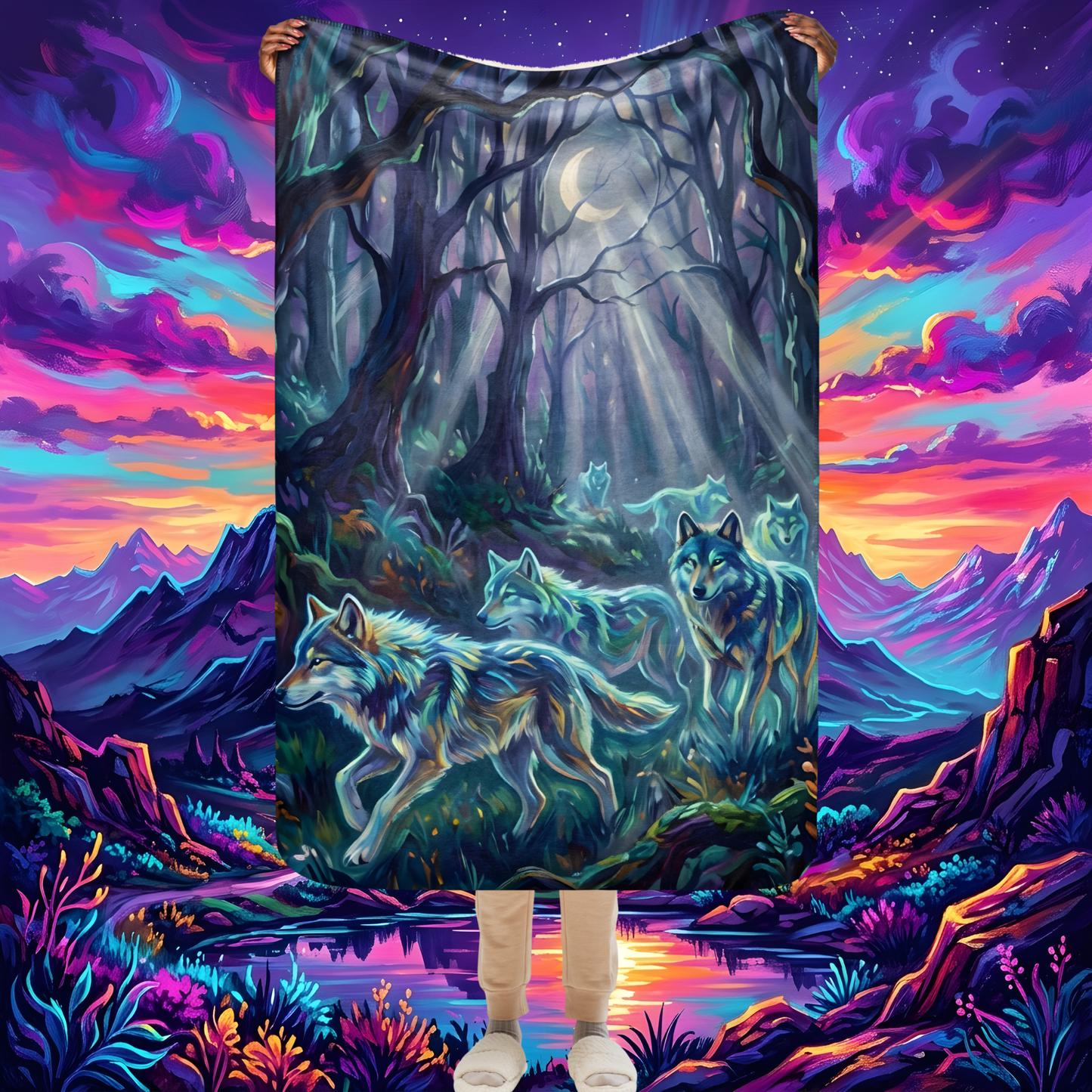 Spirit Wolfpack Sherpa Blanket