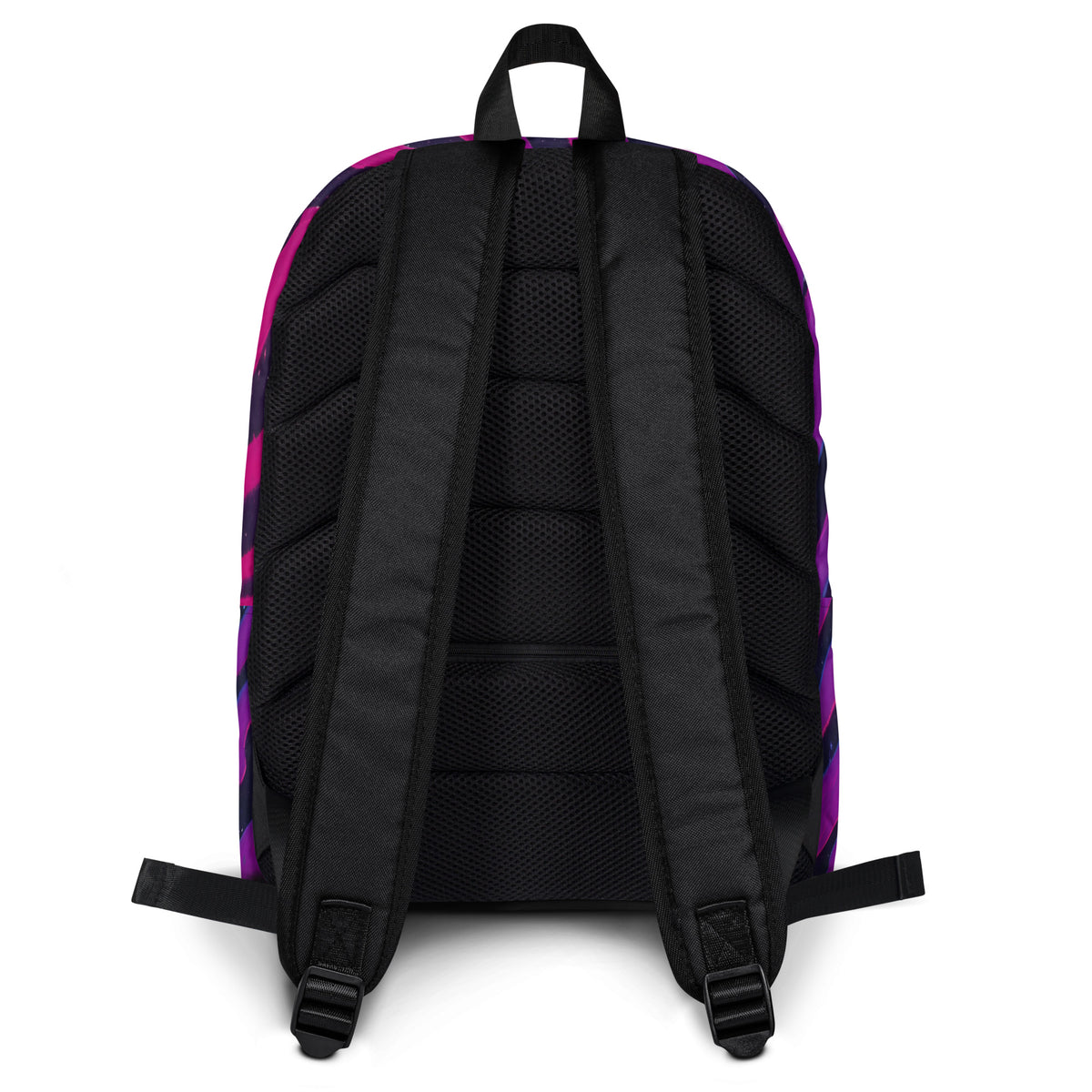 Neon Tiger Stripe backpack back view — padded straps and back panel